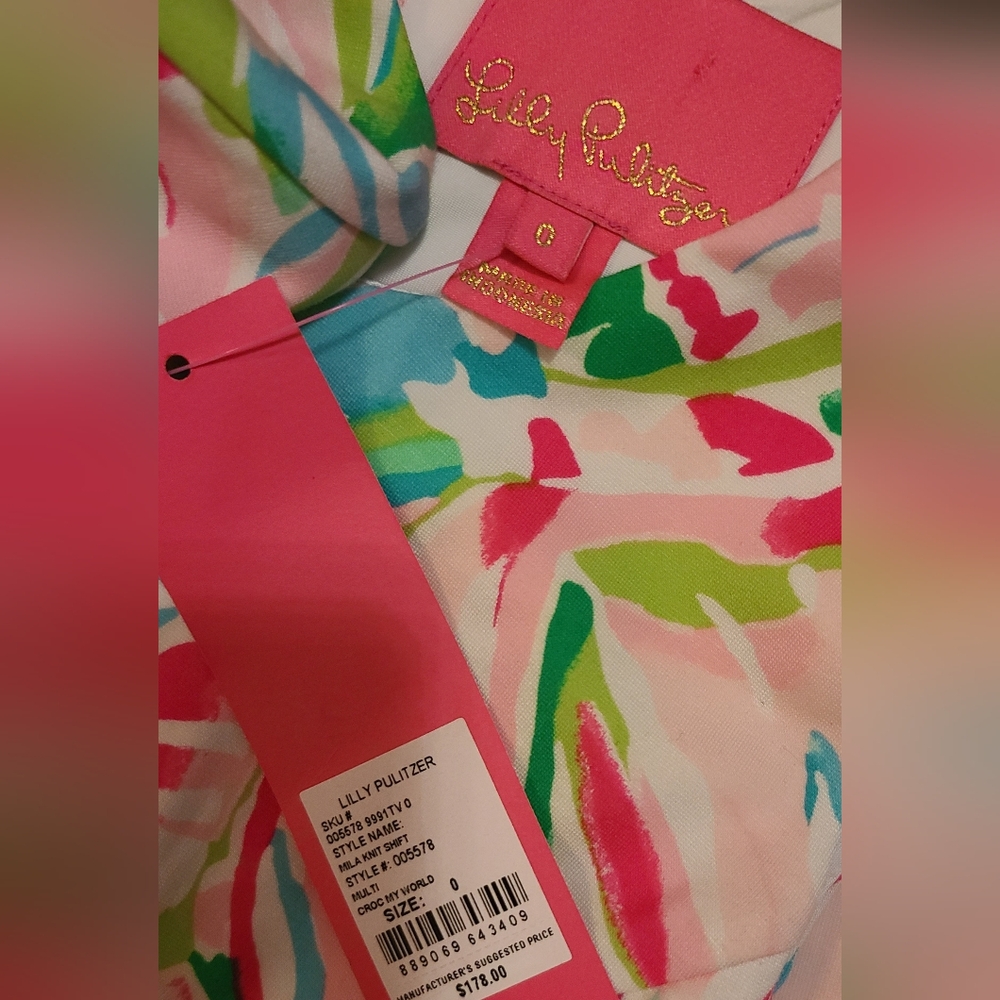 SOLD NWT Lily Pulitzer Mila shift dress, 0, pink blue green "Croc My World" - Picture 3 of 3